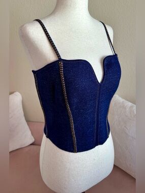 New Anthropologie Pilcro Crop Corset Top Blue Stretch Women’s S Coastal Cowgirl